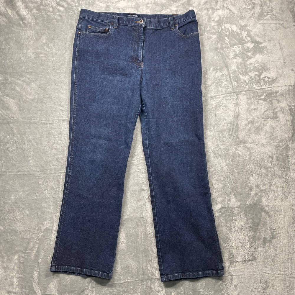 Ann Taylor Straight Leg Jeans Womens 14A Dark Wash Low Rise Stretch Blue